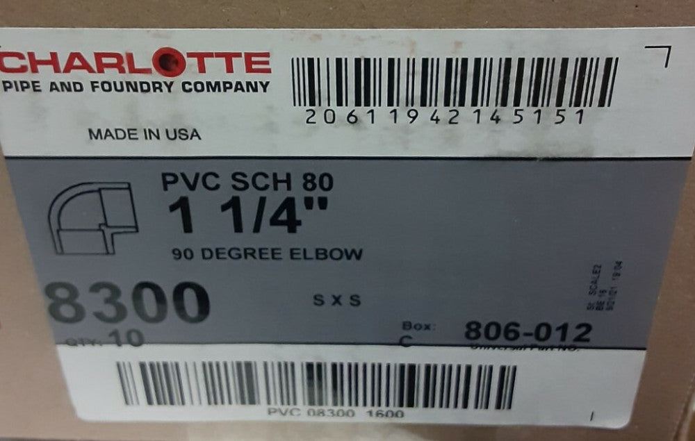 BRAND NEW charlotte 1 1/4" 90 degree elbow 8300 806-012