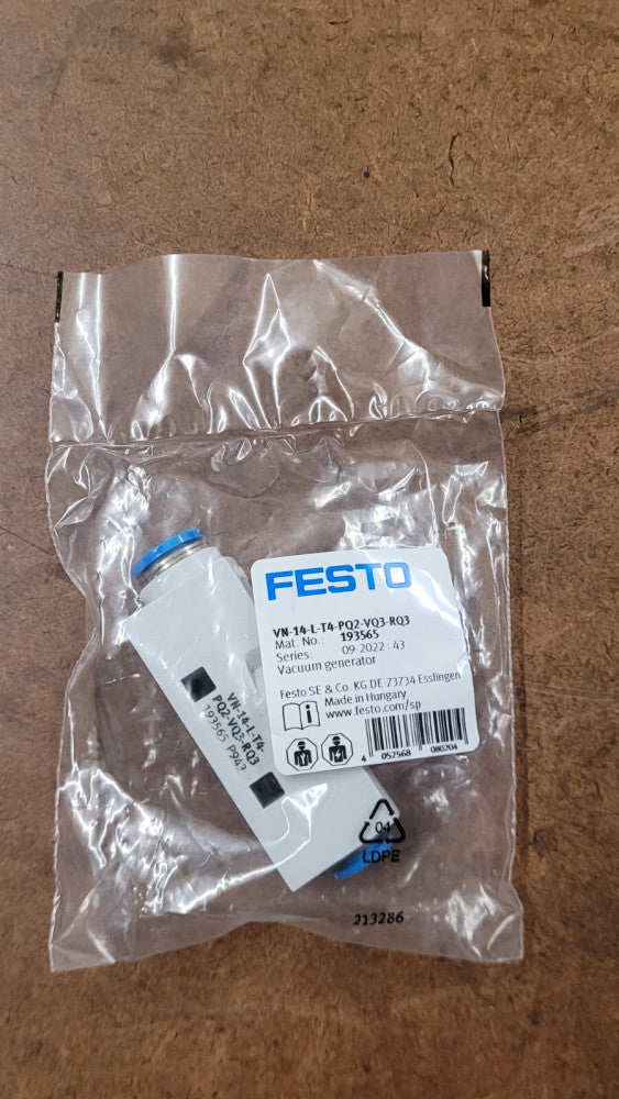 Festo VN-14-L-T4-PQ2-VQ3-RQ3 Pneumatic Vacuum Generator 6mm / 8mm Tube 193565