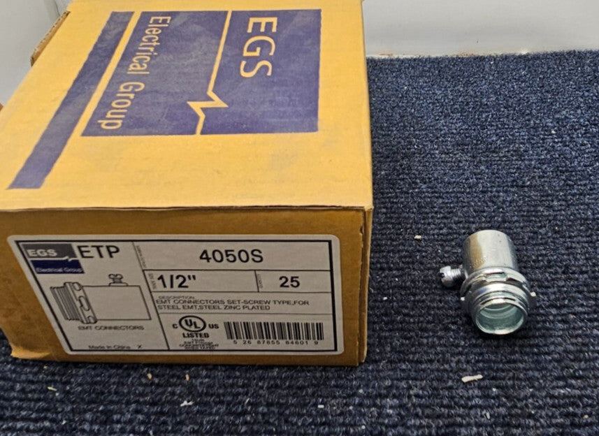 (25 PIECES) EGS 4050S: 1/2" EMT Connectors Screw Type For Steel EMT, Zinc-Plated