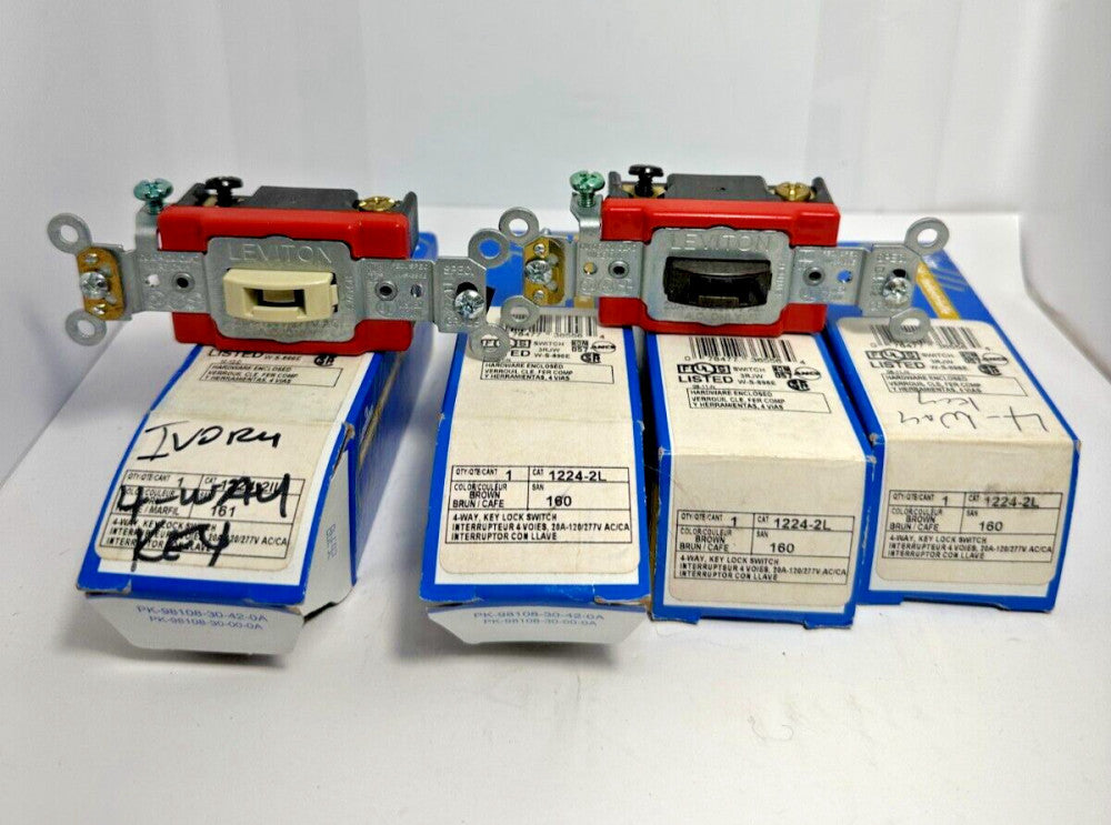 4pc Leviton (1) Ivory 1224-2IL & (3) Brown 1224-2L 4-Way Key Lock Switch