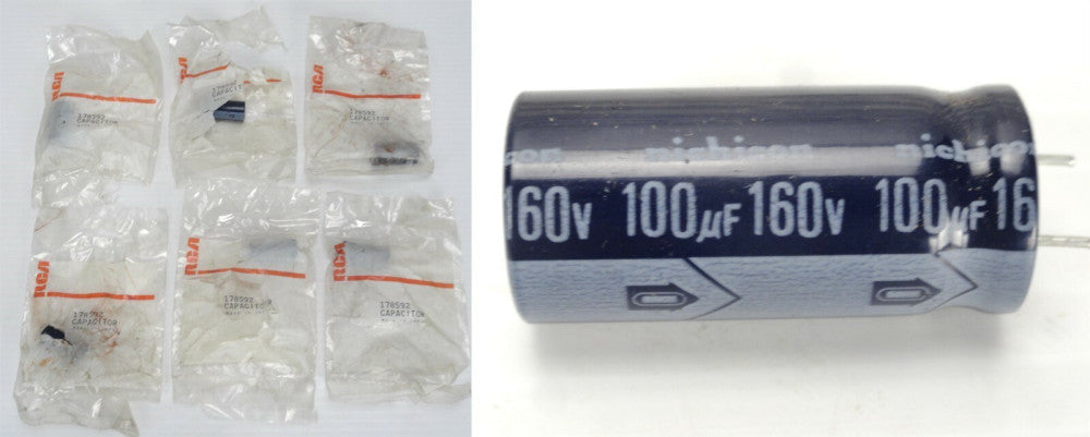 (Lot of 6) RCA 178592 / RCA178592, 160V - 100uf Capacitor (New)