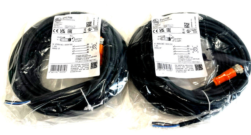 NEW IFM ELECTRONIC ADOGH040MSP0010H04-EVC708 FEMALE CORDSET EVC708 LOT OF 2