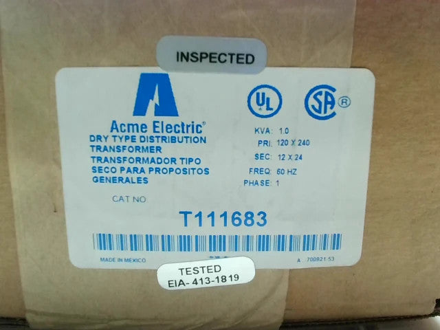 Acme Electric T111683 Power Transformer 1.0KVA 1PH 120/240VAC12/24VAC