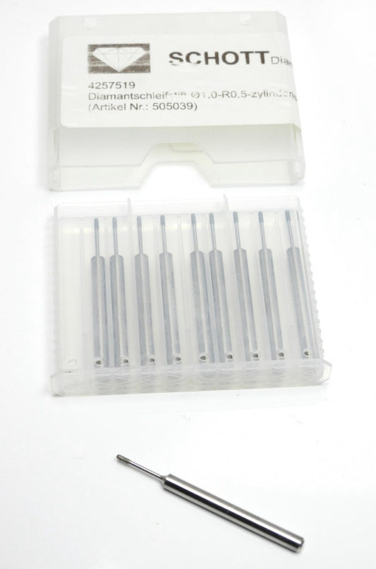 10pcs Schott 505039 Diamond Grinding Pin 1.0-R0.5 Cylindrical 3mm Shank