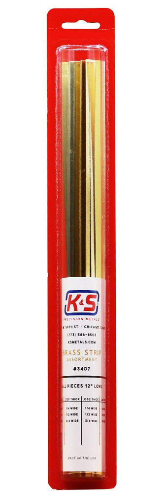 K&S 3407 Brass Strip Assortment, 12 Pieces, Made in The USA