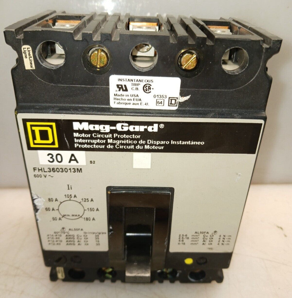 SQUARE D FHL3603013M MOTOR CIRCUIT PROTECTOR 30 AMP 3 POLE 600 VAC