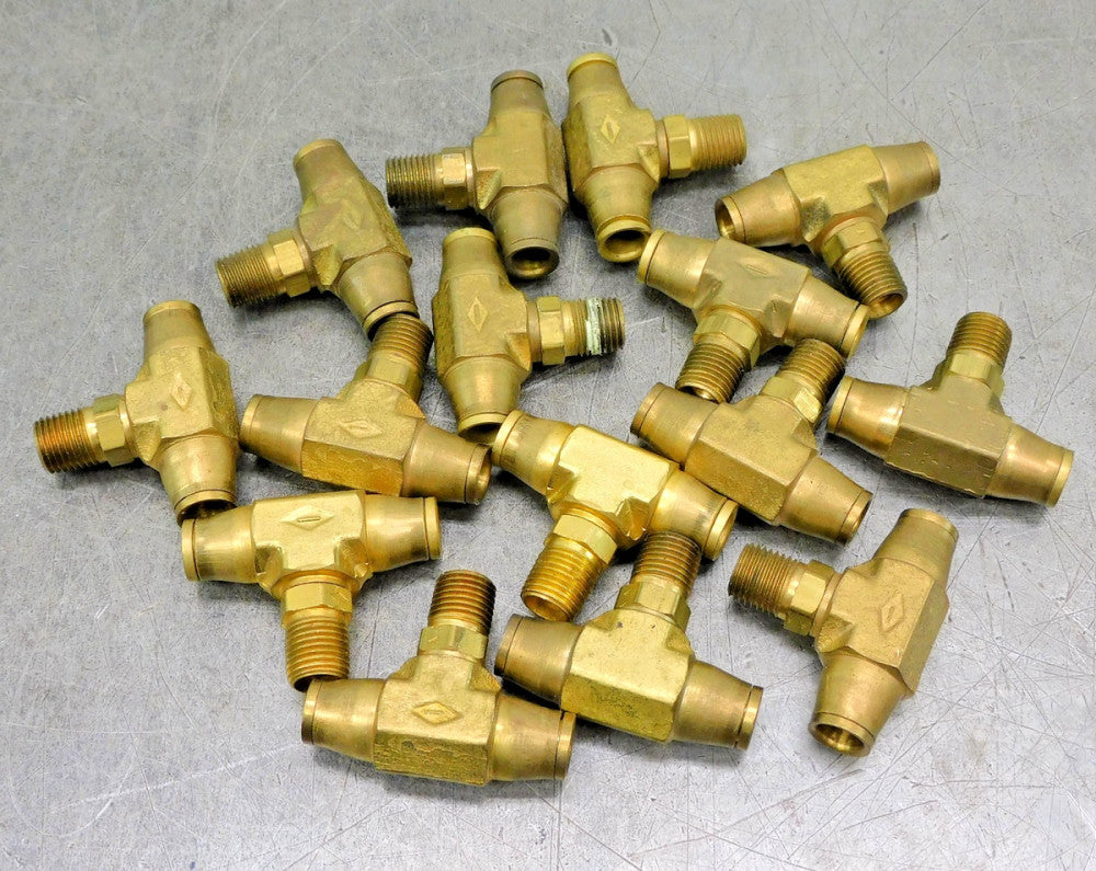 Brass Swivel Tee Fitting 1/4" NPT x 3/8" Push Connect Lot of Fifteen (15)