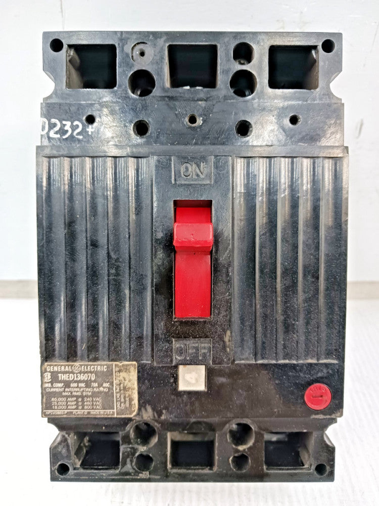 GE General Electric 70 Amp Circuit Breaker 3 Pole 600 VAC 25kA THED136070
