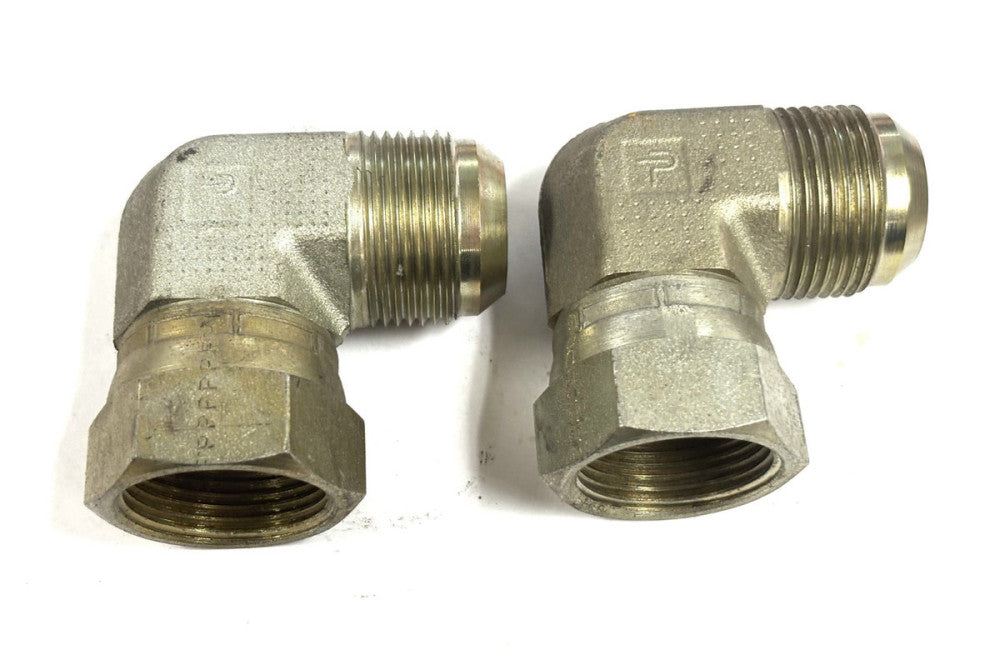 PARKER 90-DEGREE ELBOW FITTING MALE 5/8"- 12 FEMALE ATTACHMENT 1" -12 LOT OF 2