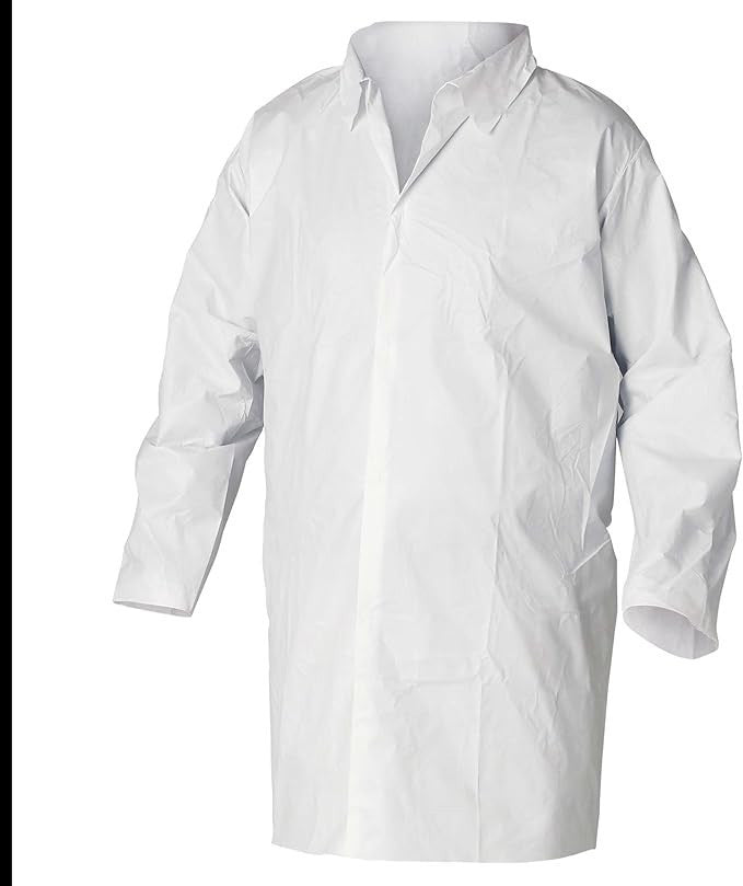Case of 30 Kleenguard 36263 A20 Lab Coat, Smmms, Snaps Closure, White, Large NEW
