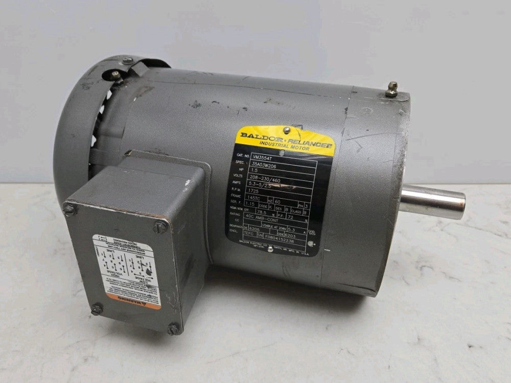 Baldor Reliance VM3554T Industrial Motor 1.5 Hp 1725 Rpm 208-230/460V 145Tc Used