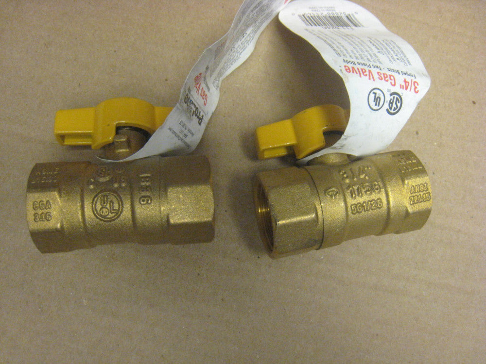 2 --B & K ProLine MODEL 111-624C Gas Ball Valve, 3/4 in FPT, Brass 2 piece body
