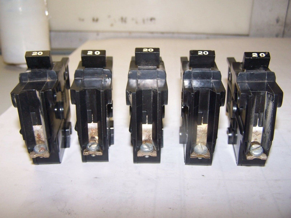 5) FPE 20 AMP CIRCUIT BEAKER 240 VAC 1 POLE NB120 BOLT-ON LOT OF 5
