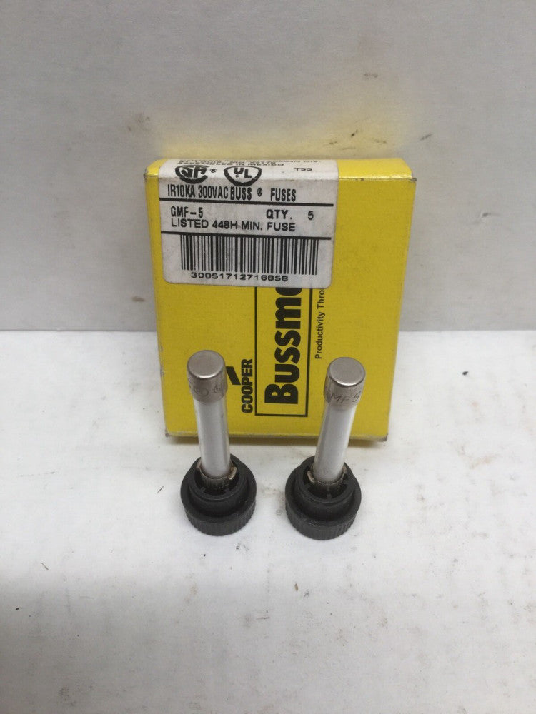  EATON BUSSMANN GMF-5 FuseS, 5A, GMF Series, Time Delay, Glass Fuse (Lot of 2)
