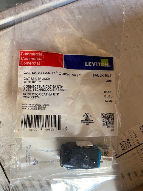 Leviton Atlas-X1 Cat 6A UTP QuickPort Jack, Blue 6AUJK-RL6 - BUY MORE & SAVE!!