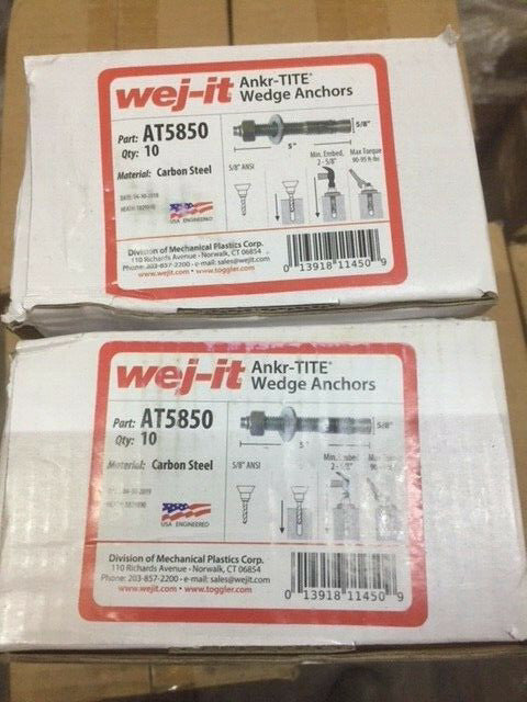 (2 Pack) Wej-It AT5850 5/8 X 5" Ankr-Tite Wedge Anchor Zinc Plated Carbon Steel