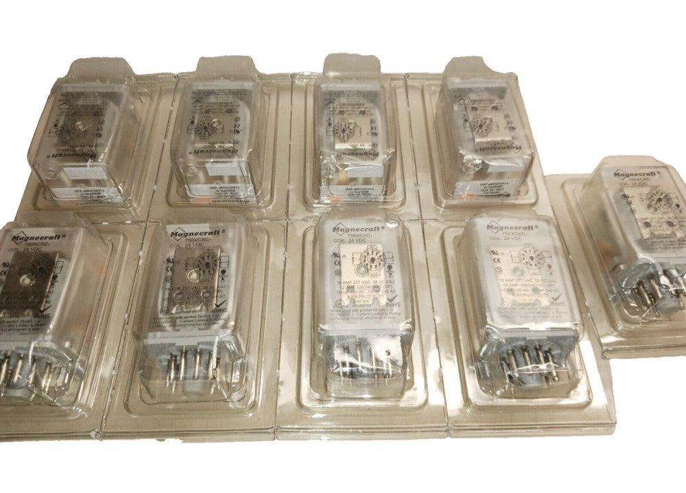9) NEW MAGNECRAFT 750XCXC RELAY 24 VDC COIL 12A 120/240 VAC  LOT OF 9
