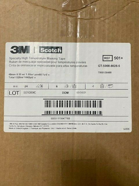 (Case of 24) 3M Specialty High Temperature Masking Tan Tape 501+, 48 mm x 55 m