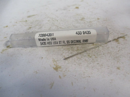 (433-0.0435) 0.0435" x 1/2" x 2-1/2" Straight Shank HSS 4-Flute Chucking Reamer 