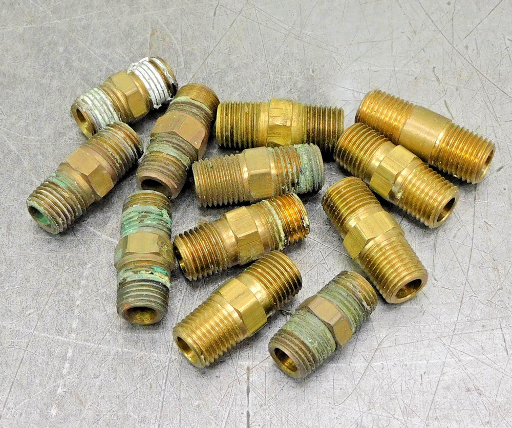 Brass Pipe Nipple Fitting 1/4" NPT 1-1/2" Length Lot of Twelve (12)