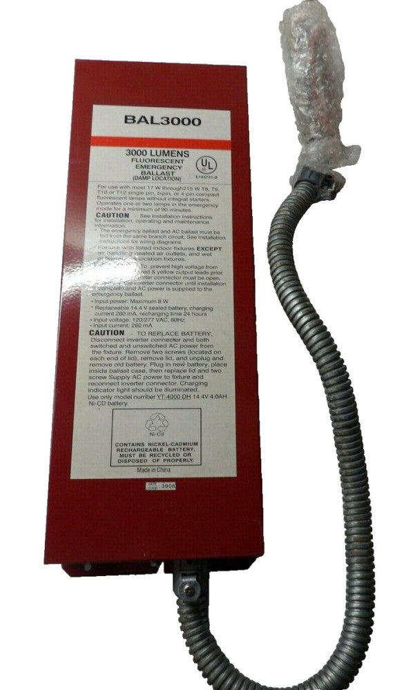 NEW 3000 LUMENS 90+MINUTE DAMP LOCATION FLOURESCENT EMERGENCY BALLAST BAL3000