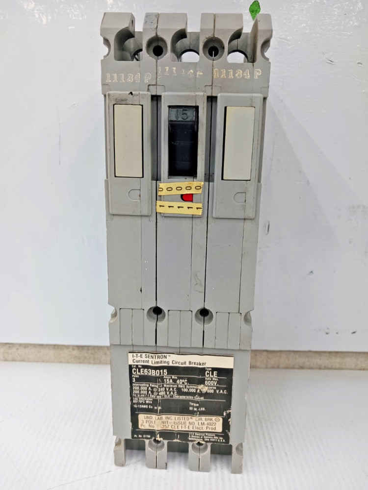 SIEMENS ITE 15 AMP CURRENT-LIMITING CIRCUIT BREAKER 3 POLE 600 VAC CLE63B015