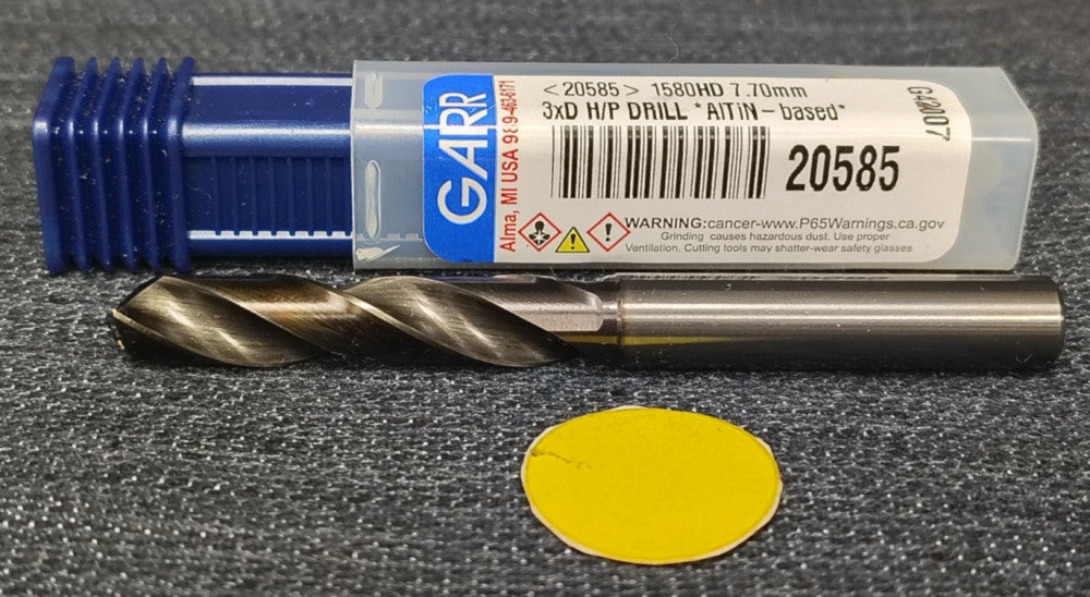 GARR 3XD H/P DRILL BIT 7.70MM 2 FLUTE 78MM OAL 1580HD 20585