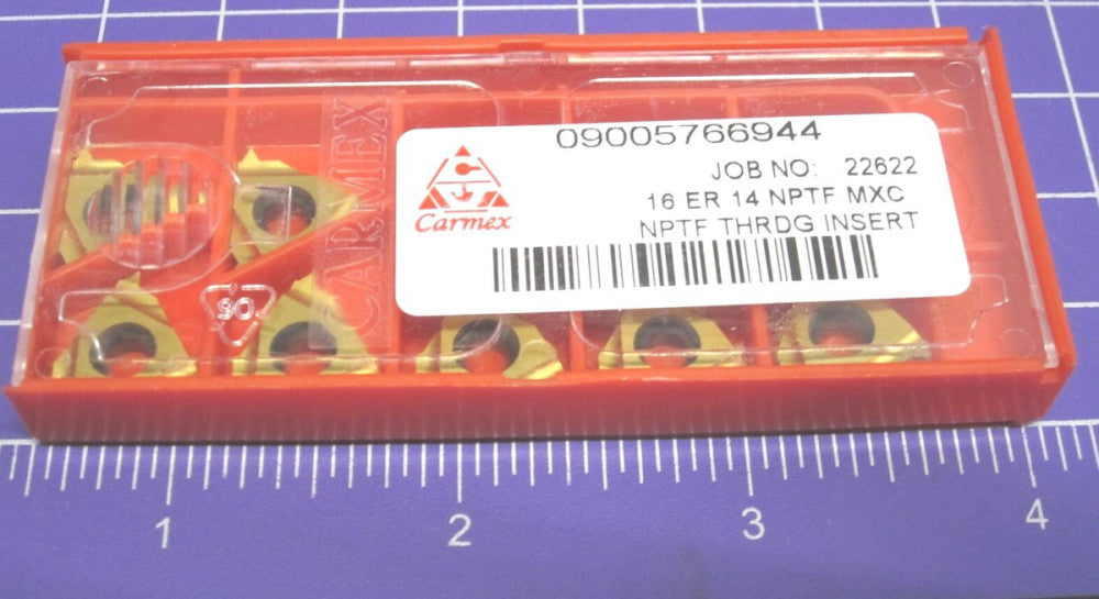 CARMEX Laydown Threading Inserts RH NPTF Carbide 16 ER 14 NPTF MXC Pack of 10