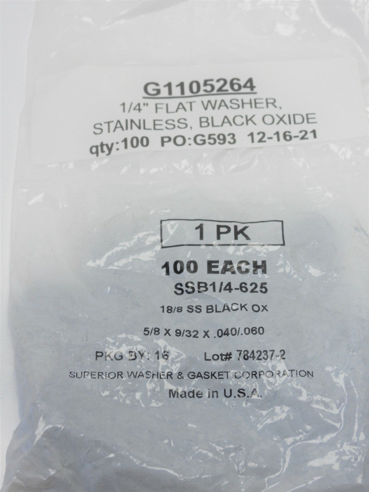 100 QTY 1/4" Flat Washer Stainless Steel, Black Oxide
