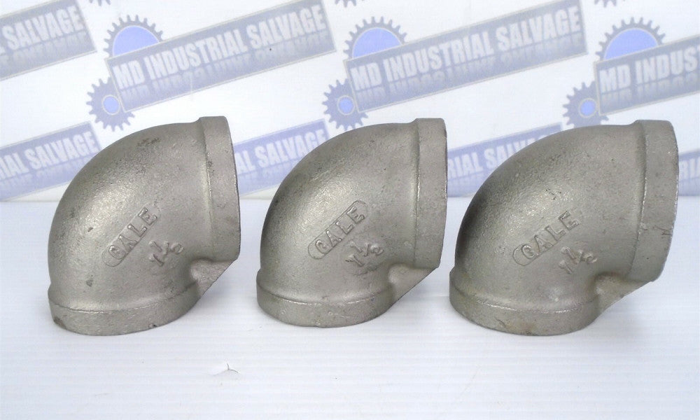Lot of 3 - GALE - 316 Stainless 90° Elbows 1-1/2" Female NPT Threaded, 150 (NEW)