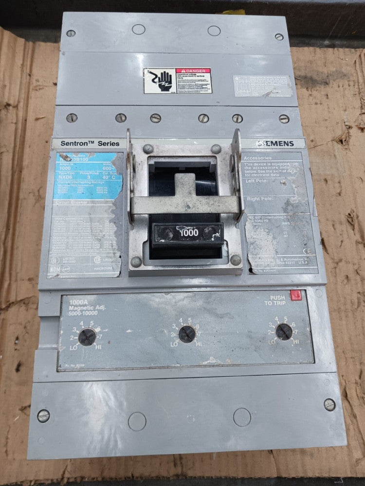 SIEMENS NXD63B100 1000 AMP SENSTRON CIRCUIT BREAKER 3 POLE 600 VAC 50kA @ 480V