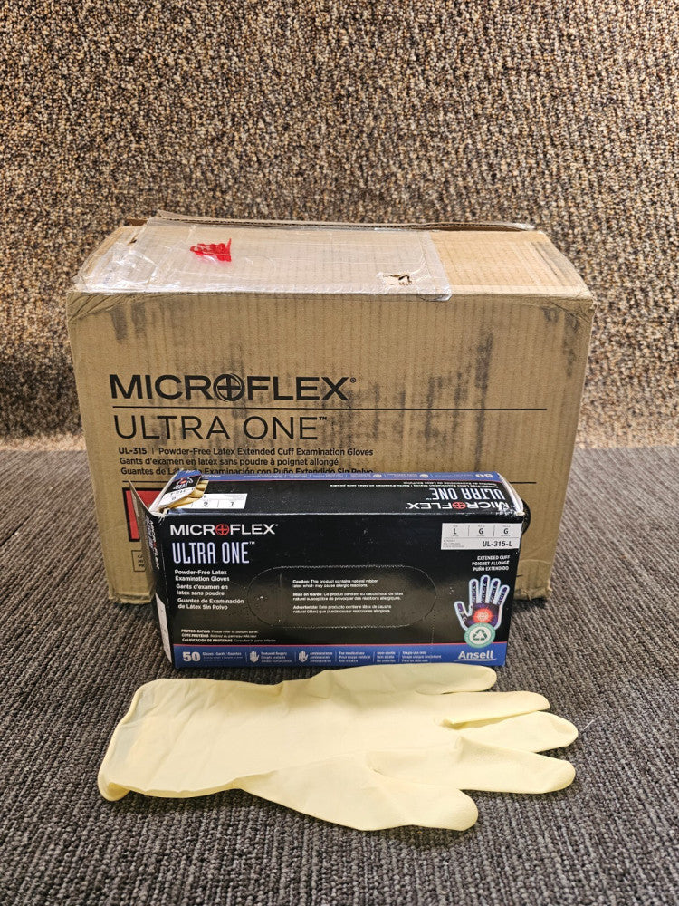 (QTY 500) Ansell Microflex UL-315-L Powder Free, Latex Examination Gloves, Large