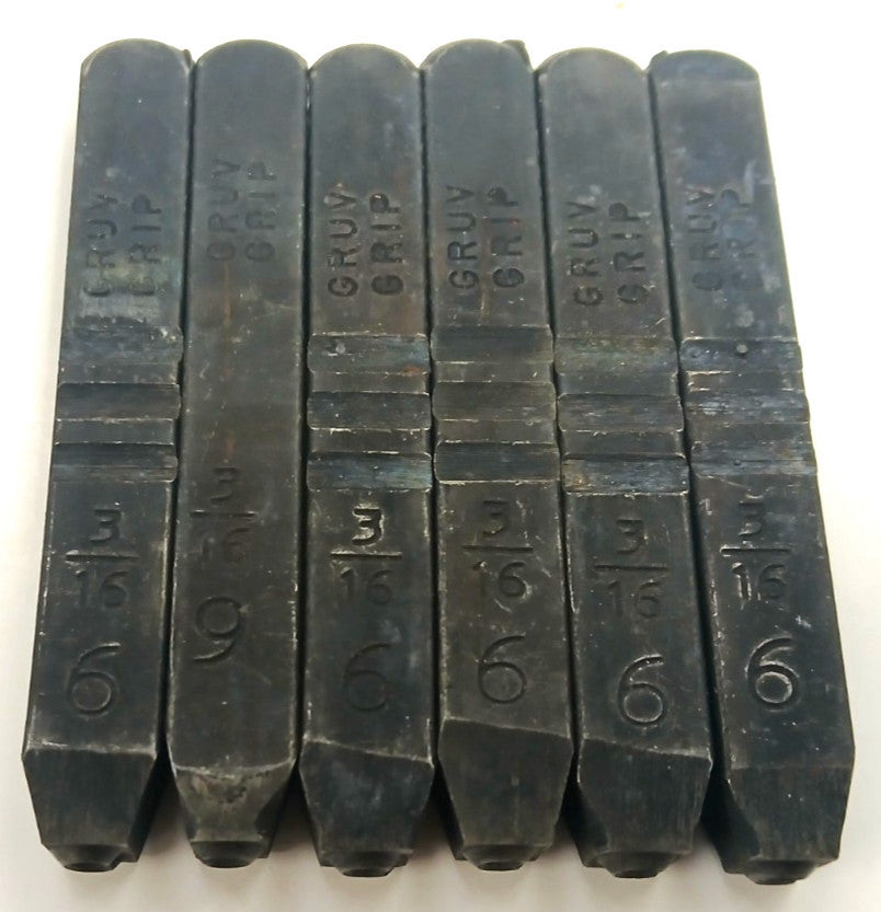 GRUV GRIP STEEL 3/16" NUMBER STAMPS #6/9 OAL 2-3/4"  LOT OF 6