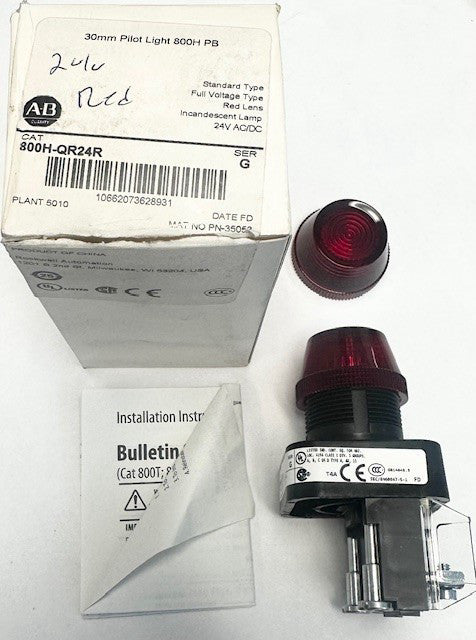 Allen-Bradley 800H-QR24R Ser. G 30mm Pilot Light Red 24V AC/DC