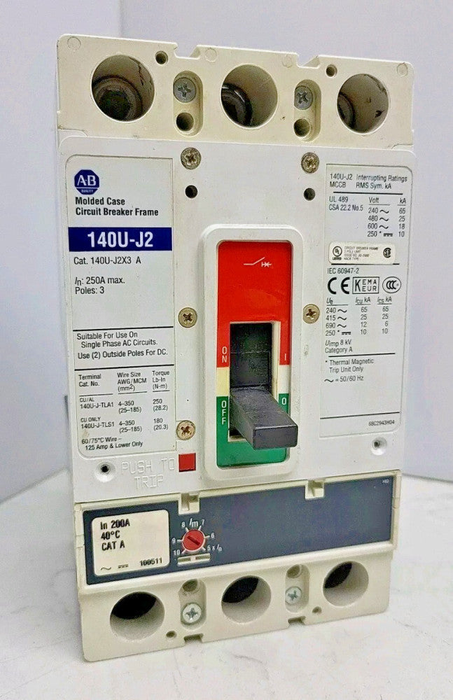 Allen Bradley 140U-J2X3 200 Amp Circuit Breaker 3 Pole Molded Case 140U-J2D3-D20
