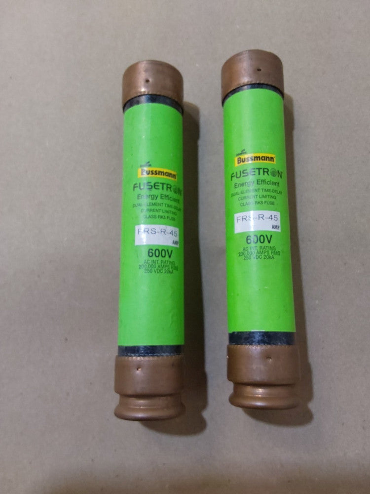 (Lot of 2) Bussmann FRS-R-45 Fusetron 45 Amp Dual Element Time-Delay Fuse 600V