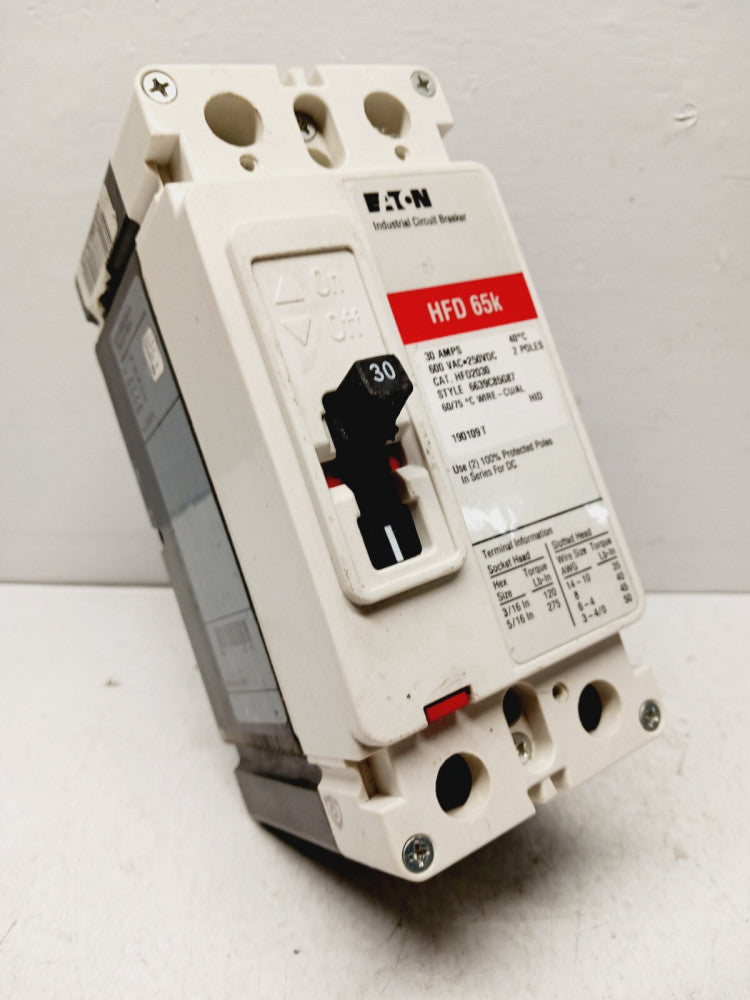 EATON HFD2030 30 AMP CIRCUIT BREAKER 2 POKLE 600 VAC 250 VDC