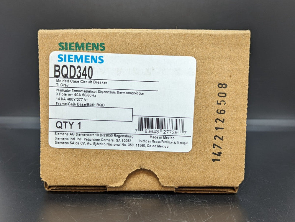 Siemens BQD340 3 Pole 40AMP 480V 14kA Bolt On Circuit Breaker NEW IN BOX