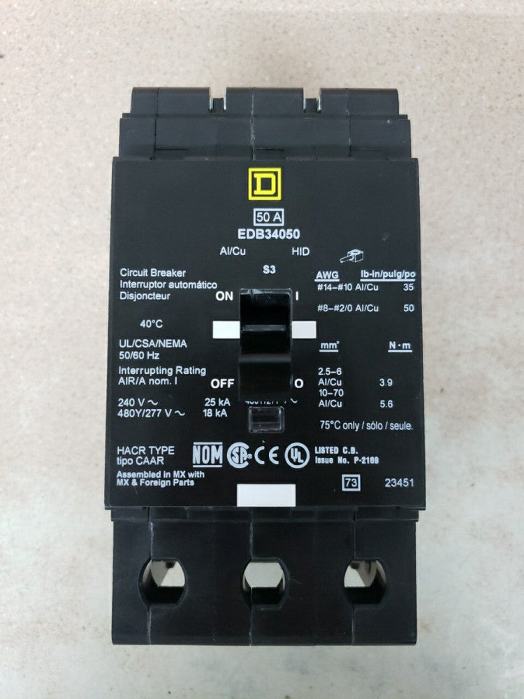 New no Box! SQUARE D EDB34050 50 AMP 3 POLE CIRCUIT BREAKER 