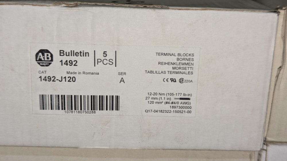 New Case of (5) Allen Bradley 1492-J120 Terminal Blocks