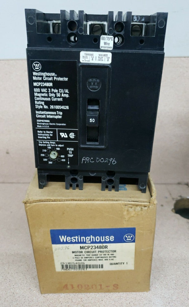 New Old Stock! Westinghouse MCP23480R 50 Amp Motor Circuit Protector 