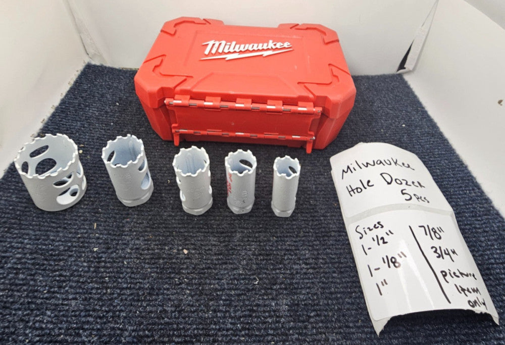 (5-PIECE) Milwaukee Hole Dozer Bi-Metal Hole Saw With Case 3/4" to 1-1/2"