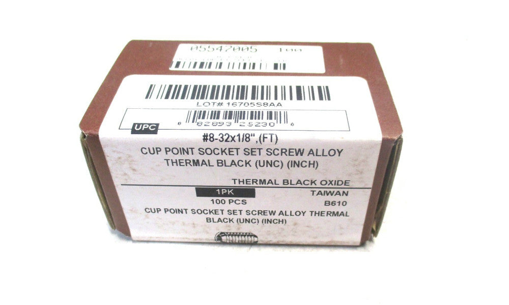 Brighton (101193) #8-32 UNC 1/8" OAL 5/64" Hex Cup Point Set Screw - Lot of 100
