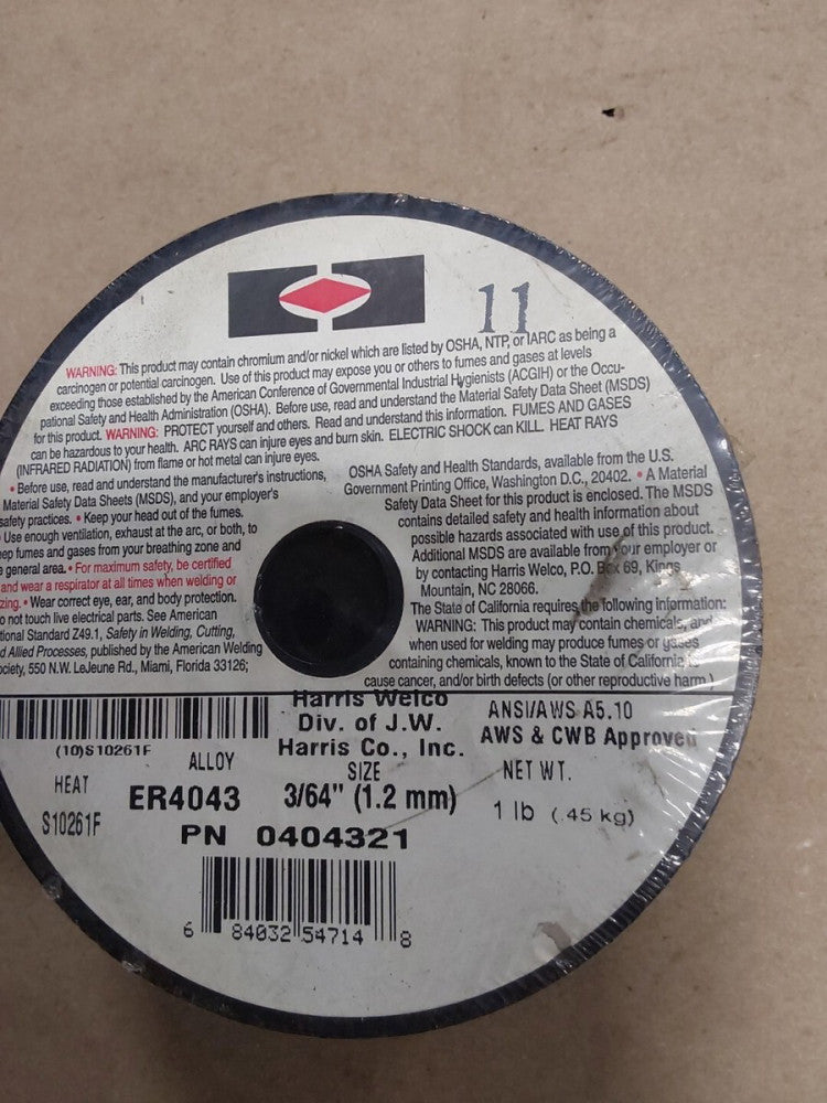 Harris Welco MIG Aluminum Welding Wire ER4043 Alloy 3/64" 1.2mm 1lb NEW.