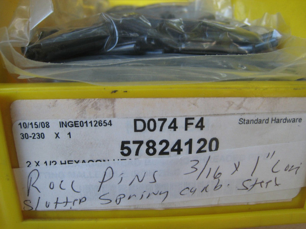 100  Slotted  Roll Pins 3/16  diameter x 1 in long Carbon Spring steel  lot 100 