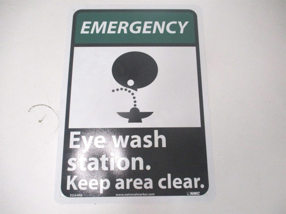 NMC (EGA4RB) 10" x 1" x 14" Emergency - Eye Wash Station - Keep Area Clear Sign 
