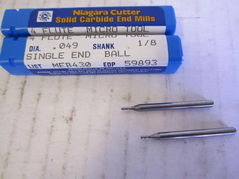 Niagara (59893) 0.049" x 1/8" Carbide 4-Flute Ball Endmills - Lot of 2