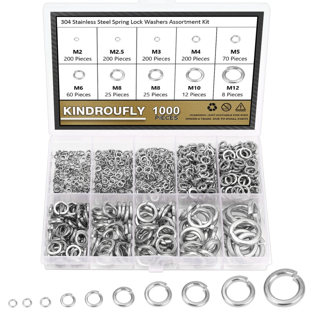 1000 Pieces 304 Stainless Steel Lock Washers Split Lock Washers Kindroufly 9 ...