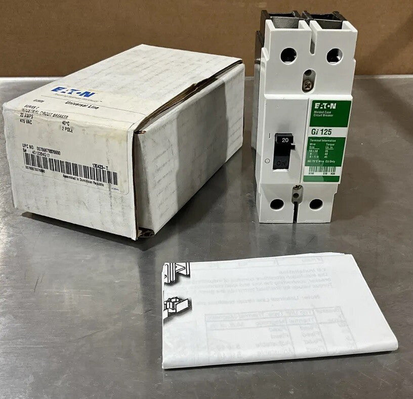 EATON Type Gi Universal Line Circuit Breaker 2 Pole Gi2020 NOS Surplus