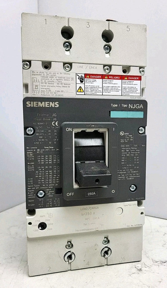 Siemens NJG3F400 400A Amp 600V Circuit Breaker w/ CJT3B250 Trip Unit 3 Pole